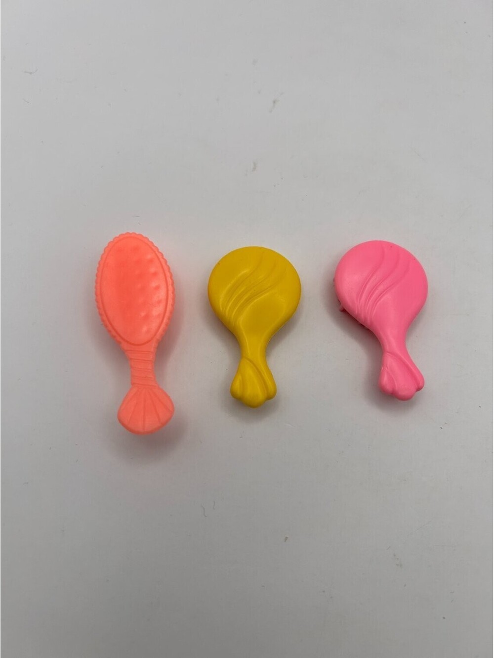 Vintage Miniature Doll Toy Hair Brushes Lot of 3 Pink Yellow Orange Accessories
